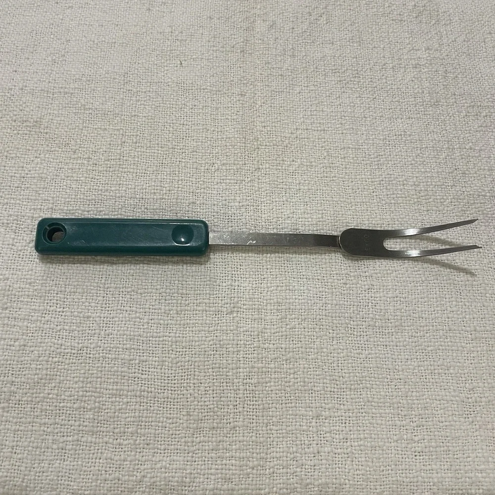 Vintage EKCO 2 TINE‎ Meat Serving Fork Nylon Hunter Green 11